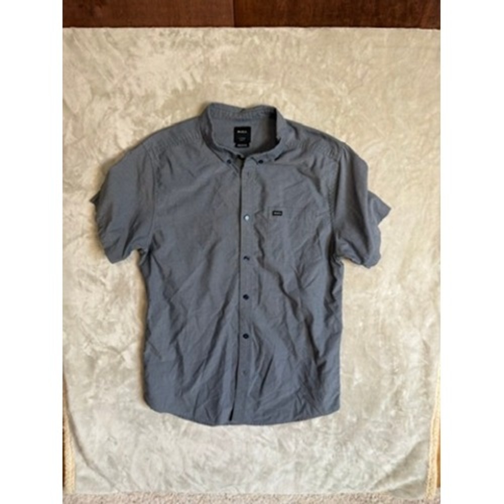 RVCA Mens Slim Fit Short Sleeve Button Down Shirt Gray Large